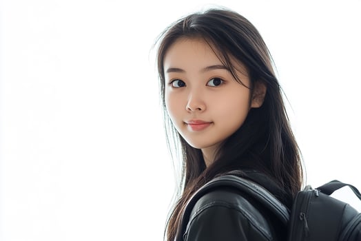 A young asian woman with a backpack photo