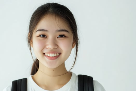 A young asian woman with a backpack smiling photo