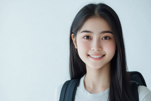 Asian girl with backpack smiling photo