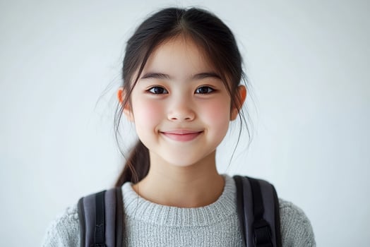 A young girl with a backpack smiling photo