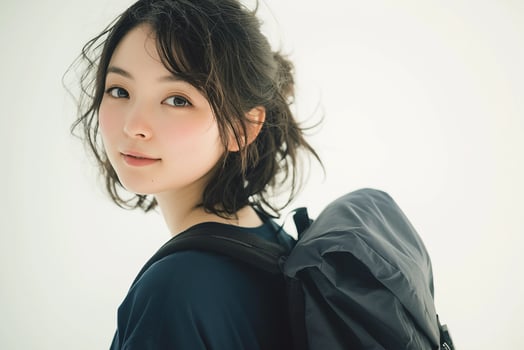 A young woman with a backpack photo