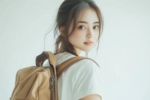 A young woman with a backpack photo