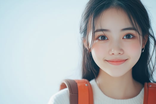 A young woman with a backpack and a smile photo