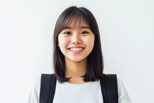 Asian student smiling with backpack photo
