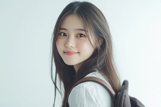 A young woman with a backpack and a smile photo