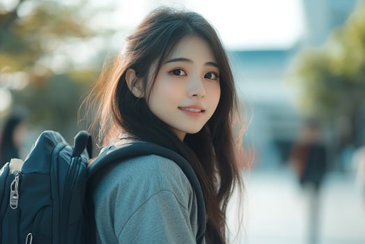 A young woman with a backpack photo