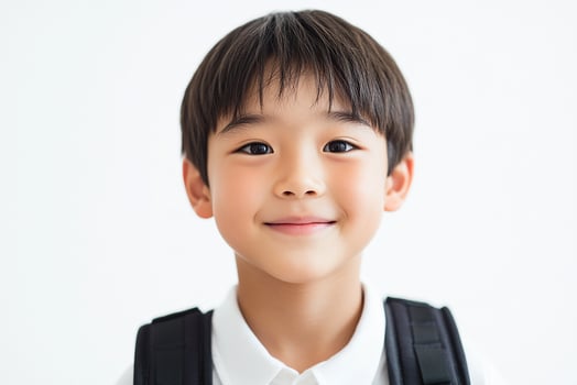A young boy with a backpack smiling photo