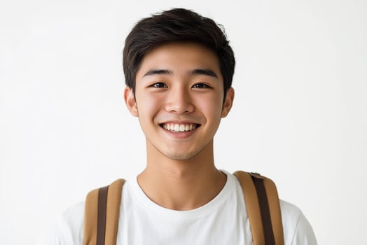 Asian male student smiling with backpack photo