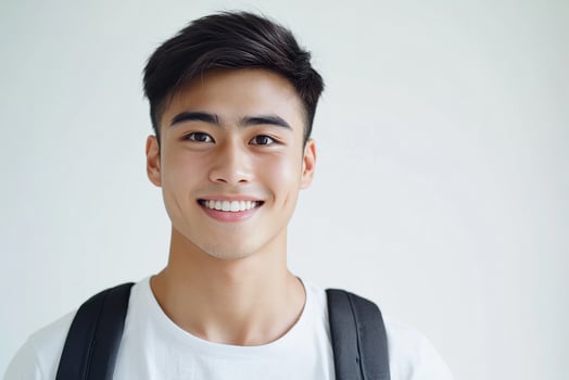 Asian male student smiling with backpack photo