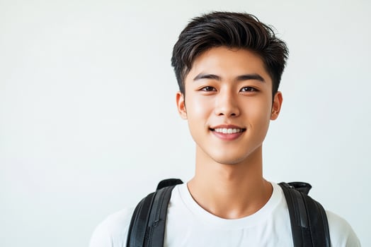 Asian male student with backpack photo