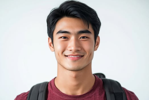 Asian male student smiling with backpack photo