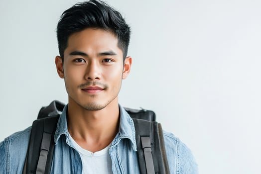 Asian male student with backpack photo
