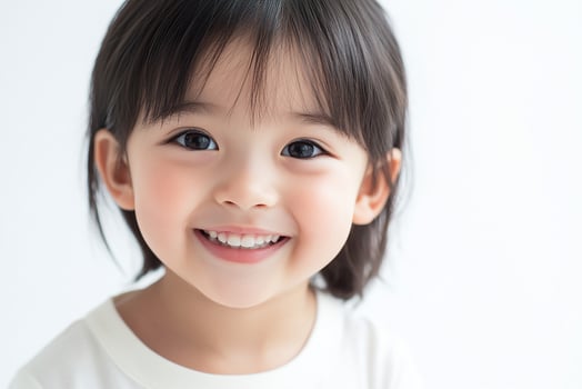 A little girl with black hair smiling photo