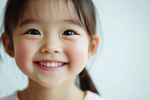 A little girl smiles while looking at the camera photo