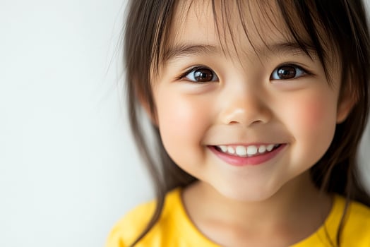 A little girl with brown hair and a yellow shirt photo