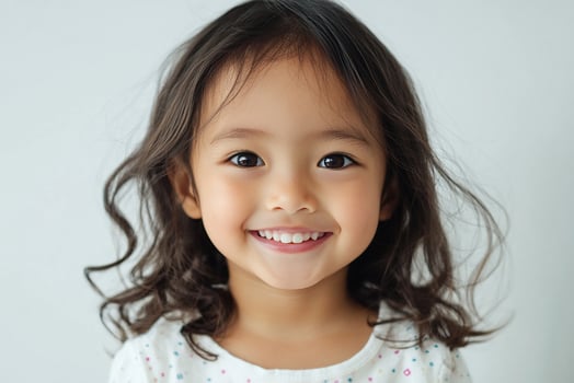 A little girl with long hair smiling photo