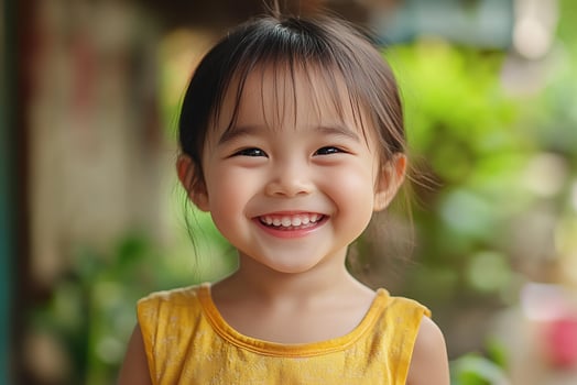 A little girl smiles while standing outside photo