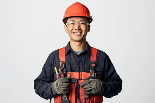 Asian male electrician holding tools photo