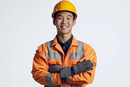 Asian male construction worker with his arms crossed photo