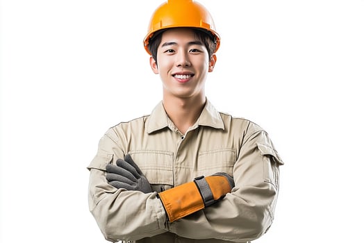A young man in a hard hat and gloves photo