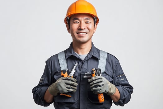 Asian male electrician holding tools photo