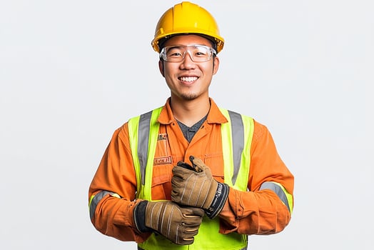 A man in an orange safety vest and safety glasses photo