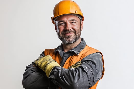 A man in an orange vest and hard hat photo