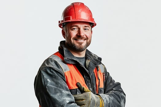 A man in an orange hard hat and safety vest photo
