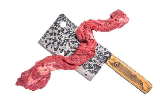 Alternative Beef cut Machete Skirt Steak, raw prime meat on butcher table isolated on white background photo