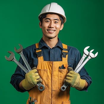 A man holding two wrenches photo