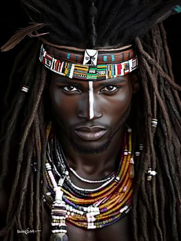 Portrait of a Black individual in traditional attire showcasing cultural heritage and artistry photo