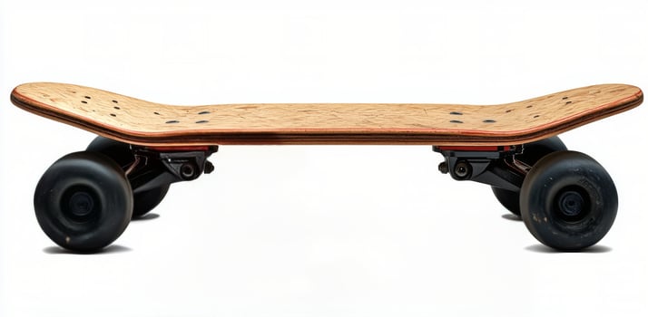 Stylish wooden skateboard displayed from above showcasing its unique design and modern skateboard trucks in a photo