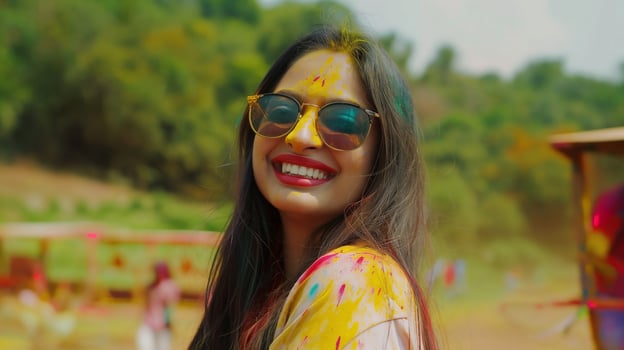 Celebrating Holi Festival in India with joy and vibrant colors photo