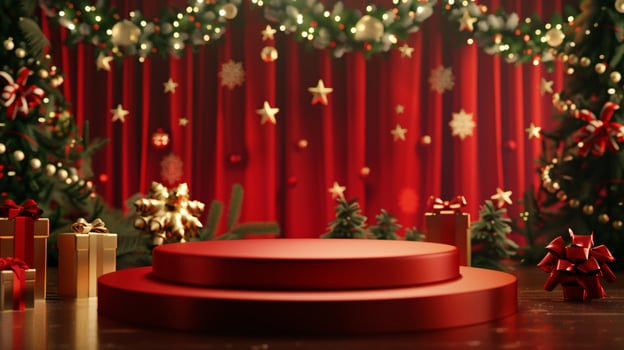 Christmas red circular podium for product display presentation copy space background photo