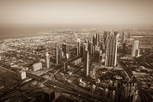 Dubai downtown morning scene. Top view photo