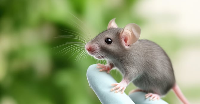 Mouse held gently in a gloved hand representing care for small animals in natural settings photo