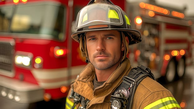 An American firefighter in full gear photo