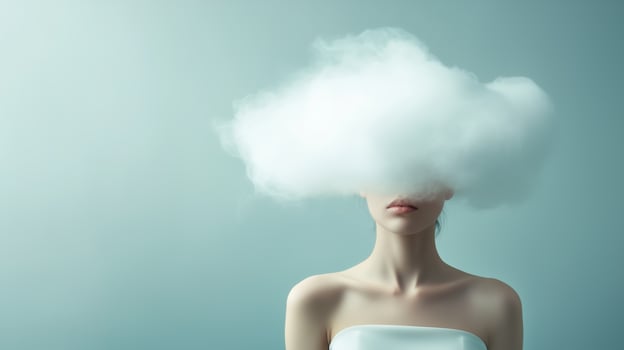 Dreamy representation of thoughts with a cloud covering the head in a serene atmosphere photo