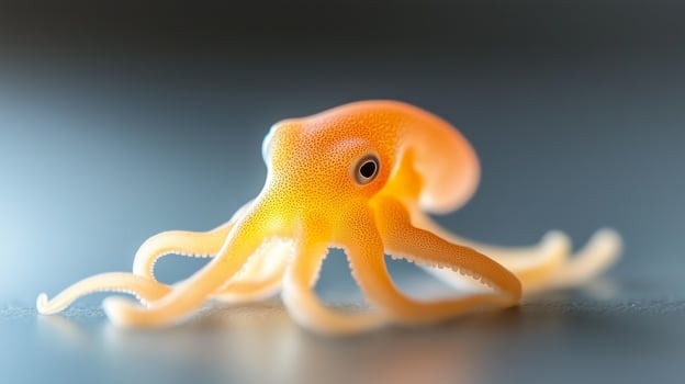 Bright orange octopus exploring a smooth surface in vibrant underwater habitat at daytime photo