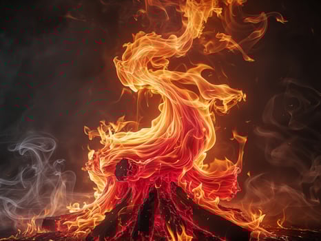 Bright blazing fire with flames in orange and red hues photo