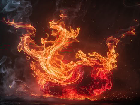 Bright blazing fire with flames in orange and red hues photo