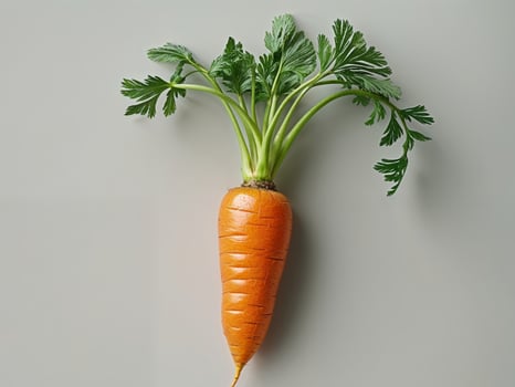 A single carrot with vibrant orange color and fresh green photo