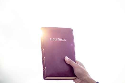 Person holding a Bible in the air photo