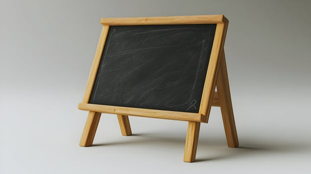 Empty small wooden chalkboard easel on light background. photo