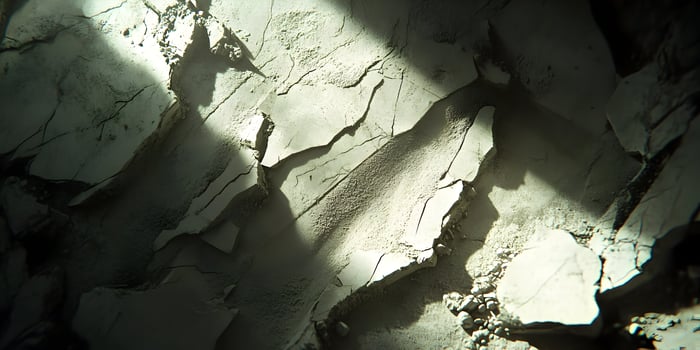 Cracked, dry, textured surface with light beam. photo