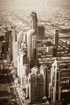 Dubai downtown morning scene. Top view photo