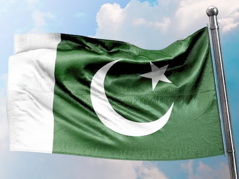 Symbol of Unity and Strength in the Sky. 3d illustration of Pakistan Flag with Clipping Path, photo
