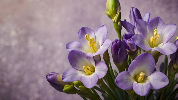 Delicate Purple Freesia Bouquet on Soft Background photo