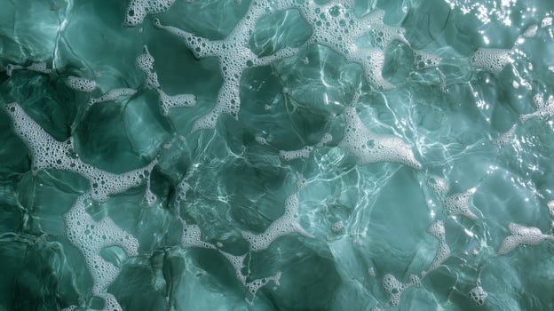 Beautiful turquoise ocean water with gentle waves and bubbles under bright sunlight in a peaceful coastal setting photo