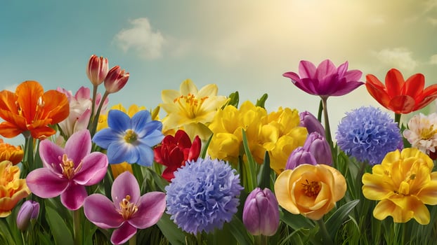 Vibrant Spring Flowers Panorama photo